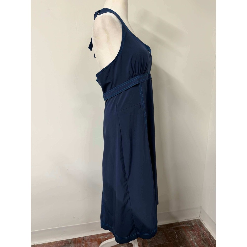 Athleta Womens 14 Navy Blue Dress Halter Midi Contrast Stitch Pockets - Picture 4 of 10